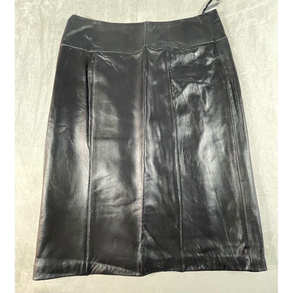 Jaclyn Smith 100% Leather Skirt Women 10 Black Lined Chic Classic Midi Pencil